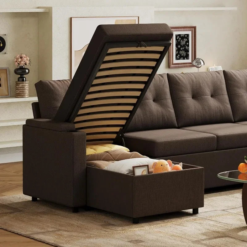WLIVE U Shaped Sectional Sofa With Storage Chaise Units