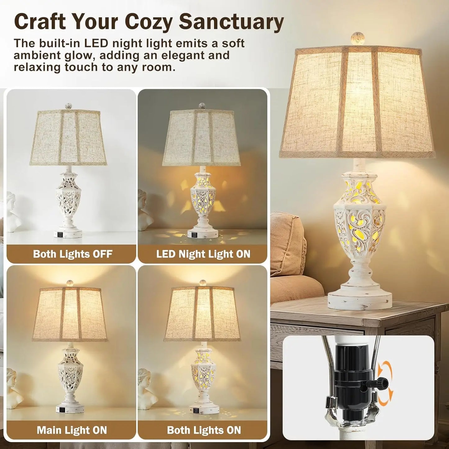 Set Of 2 Boho Nightstand Lamps With USB A And USB C Nightlight