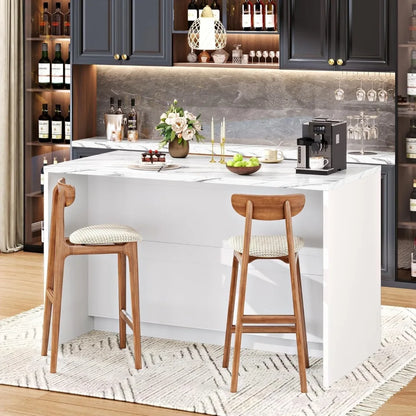 Modern Kitchen Island Faux Marble Countertop With Storage Drawers