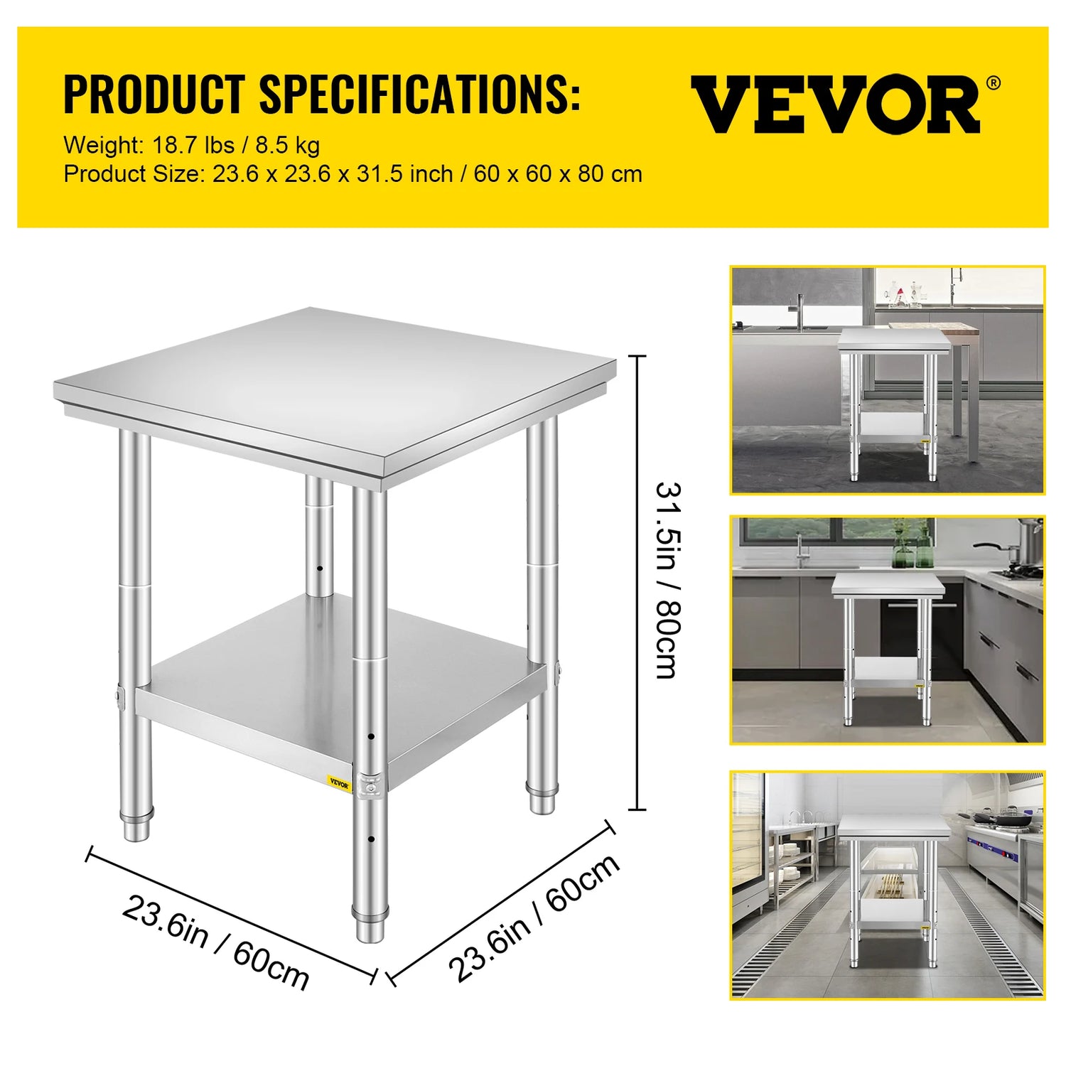 SucceBuy Stainless Steel Commercial Kitchen Workbench With Undershelf