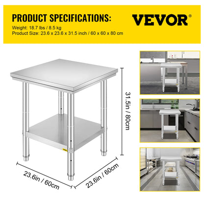 SucceBuy Stainless Steel Commercial Kitchen Workbench With Undershelf