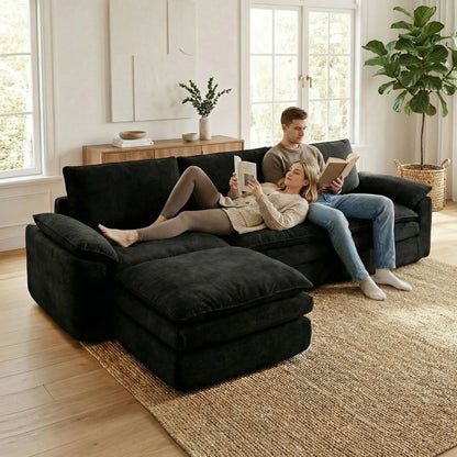 Chenille L Shaped Sectional Featuring Deep Seat And Chaise Lounge