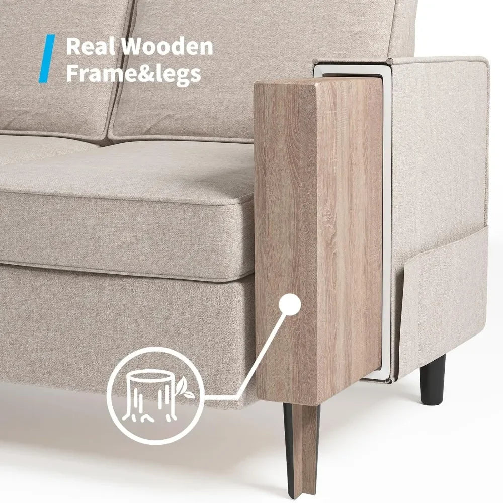 L Shaped Sectional Sofa Set For Living Room With Ottoman
