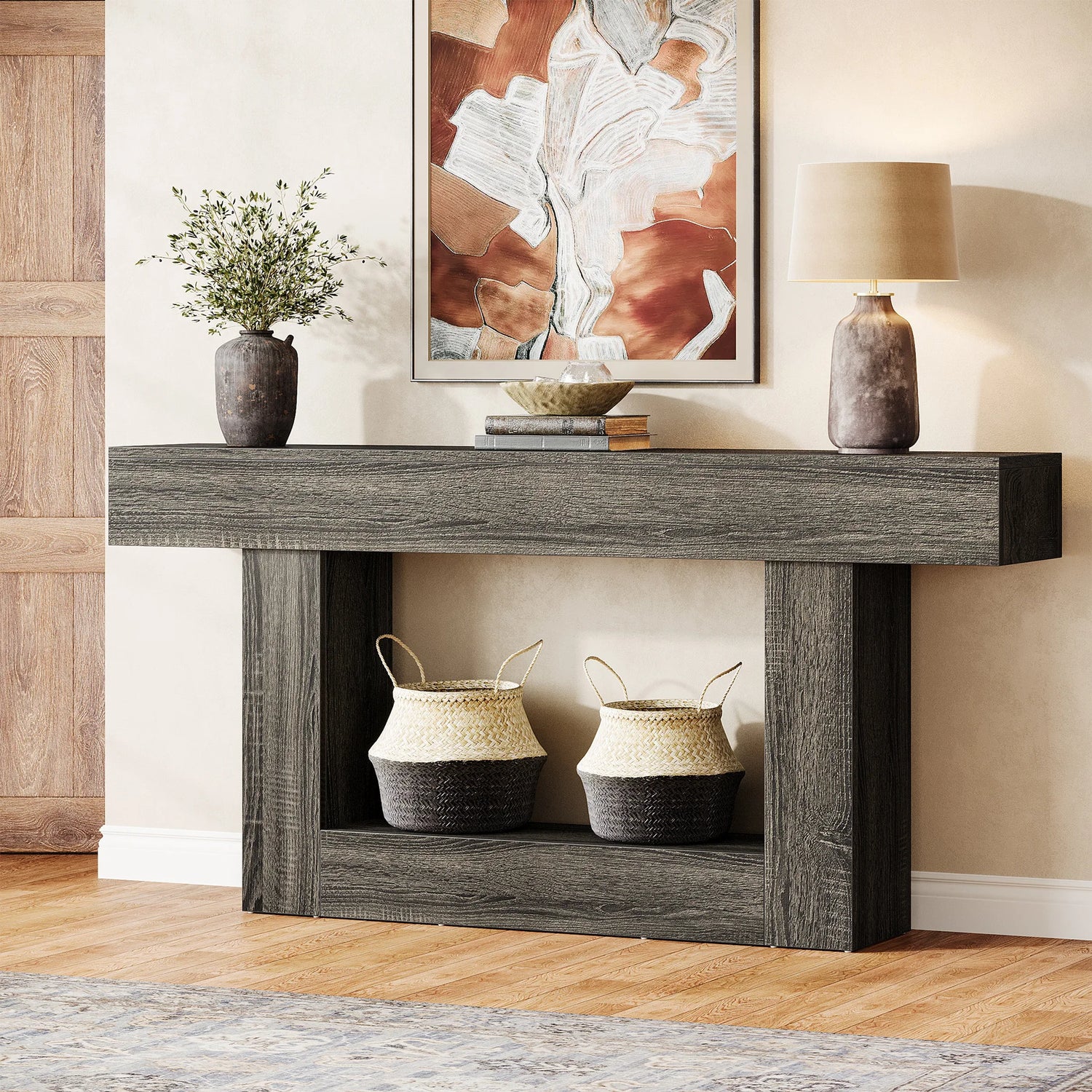 Tribesigns Farmhouse Console Table 2-Tier Entryway With U-Shaped Base