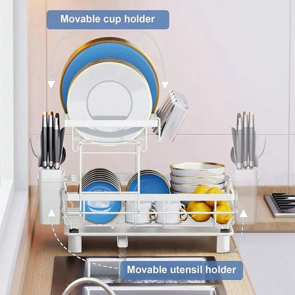 Modern Stainless Steel Dish Drying Rack With Drainboard