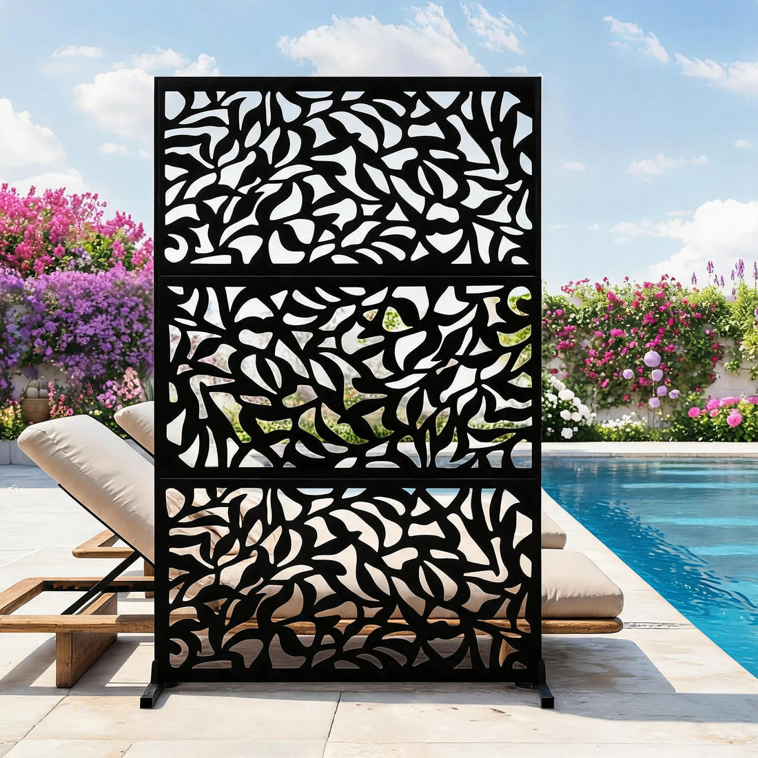 HiMISS Outdoor Metal Privacy Screen Freestanding Laser Cut Fence Panel