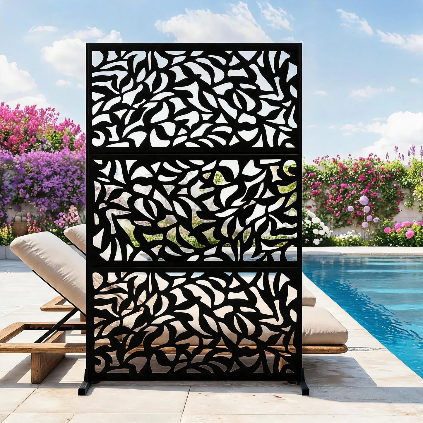 HiMISS Outdoor Metal Privacy Screen Freestanding Laser Cut Fence Panel