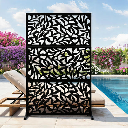 HiMISS Outdoor Metal Privacy Screen Freestanding Laser Cut Fence Panel
