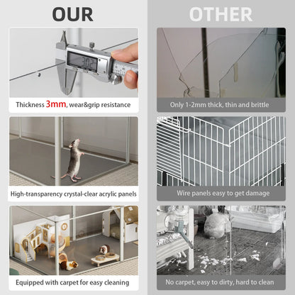 Clear Acrylic Hamster Play Pen 6 Panels Enclosure With Waterproof Floor Pad
