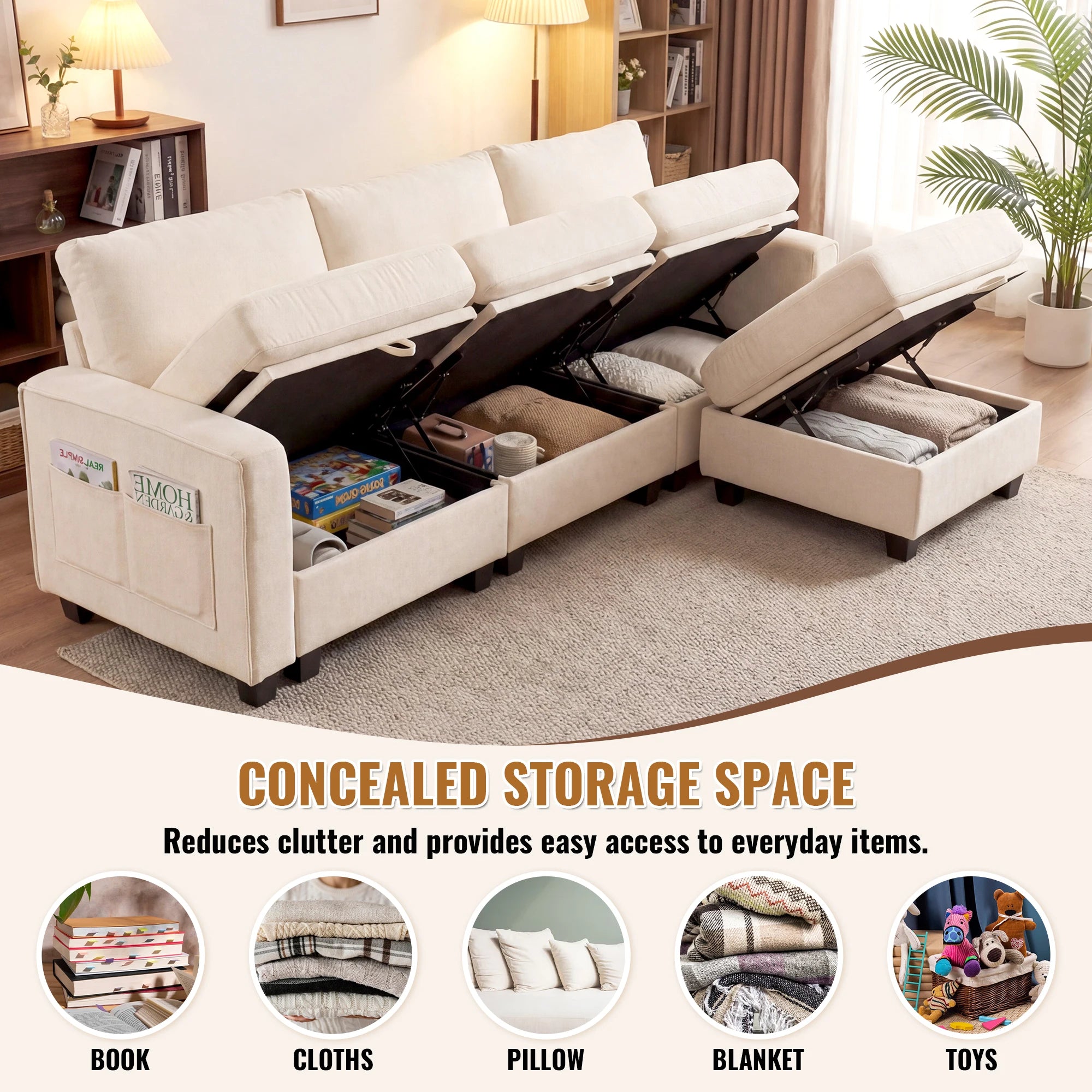 Redlife Modular Sectional Sofa Set With Storage And Two Ottomans