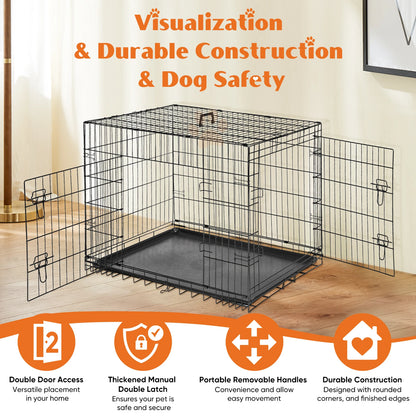 JHK Folding Metal Dog Cage With Leak Proof Pan Tray