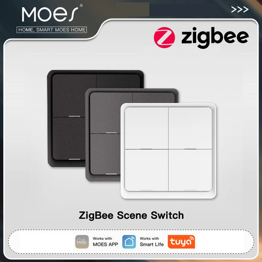 MOES ZigBee 12-Scene 4-Gang Push-Button Controller For Tuya Smart