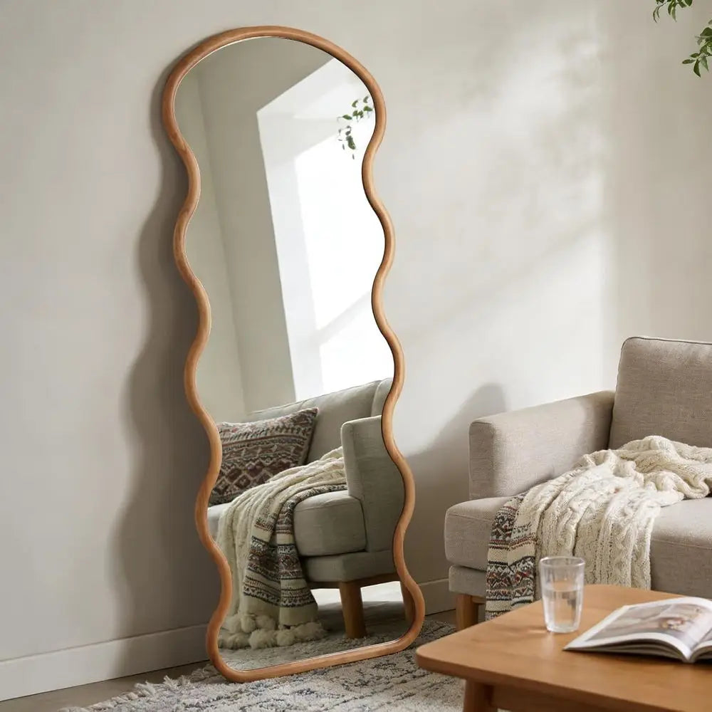 Natural Wood Arched Mirror Boho Style Wall Mounted Decor
