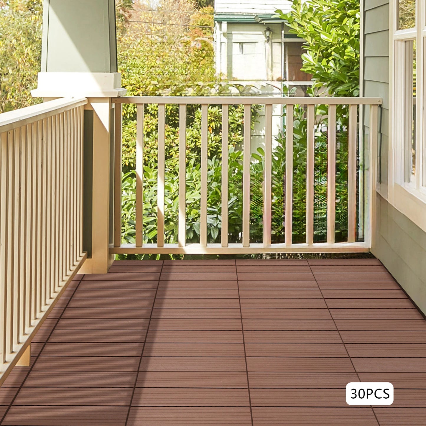 Bymaocar Interlocking Outdoor Deck Tiles Waterproof Wood Look PVC Flooring