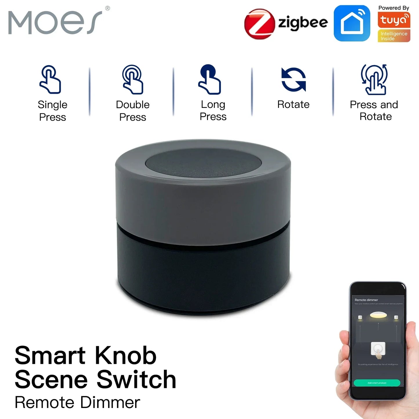 MOES ZigBee Smart Knob Switch Wireless Button Controller