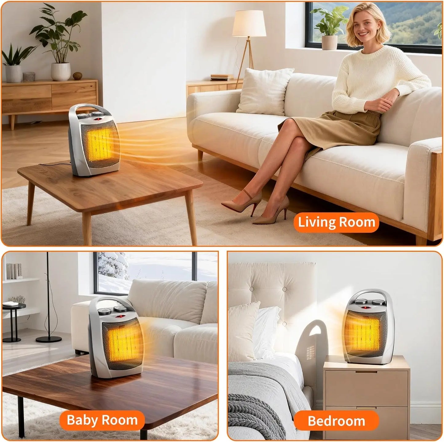 Acekool Portable Ceramic Heater And Fan 1500W Thermostat Safe Quiet