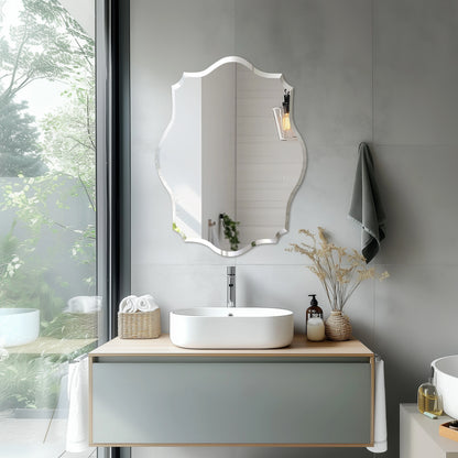 Wisfor Wall Mirror Scalloped Frameless Beveled Edge Polished For Bathroom