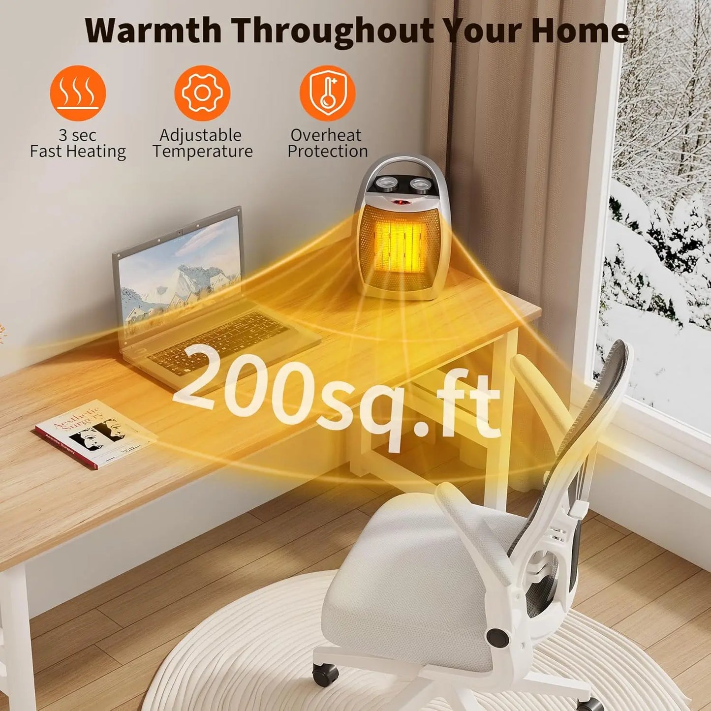Acekool Portable Ceramic Heater And Fan 1500W Thermostat Safe Quiet