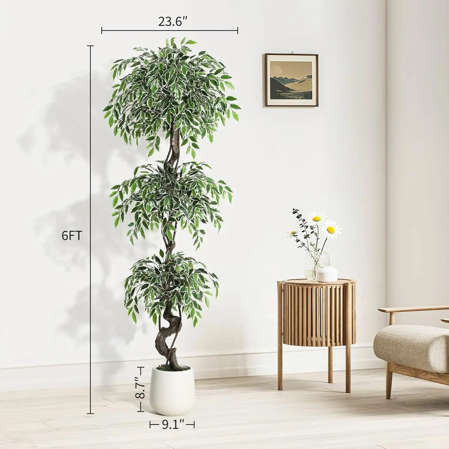 HiMISS Artificial Ficus Tree Indoor Outdoor Faux Plant With Pebbles