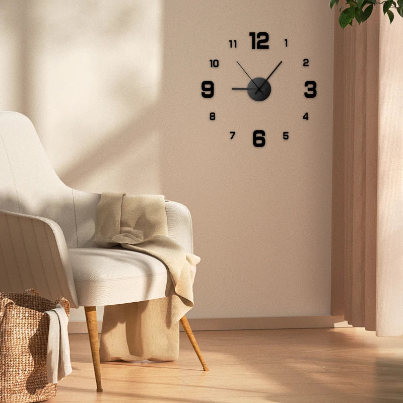 Frameless DIY Wall Clock Wall Decal Silent Living Room Office