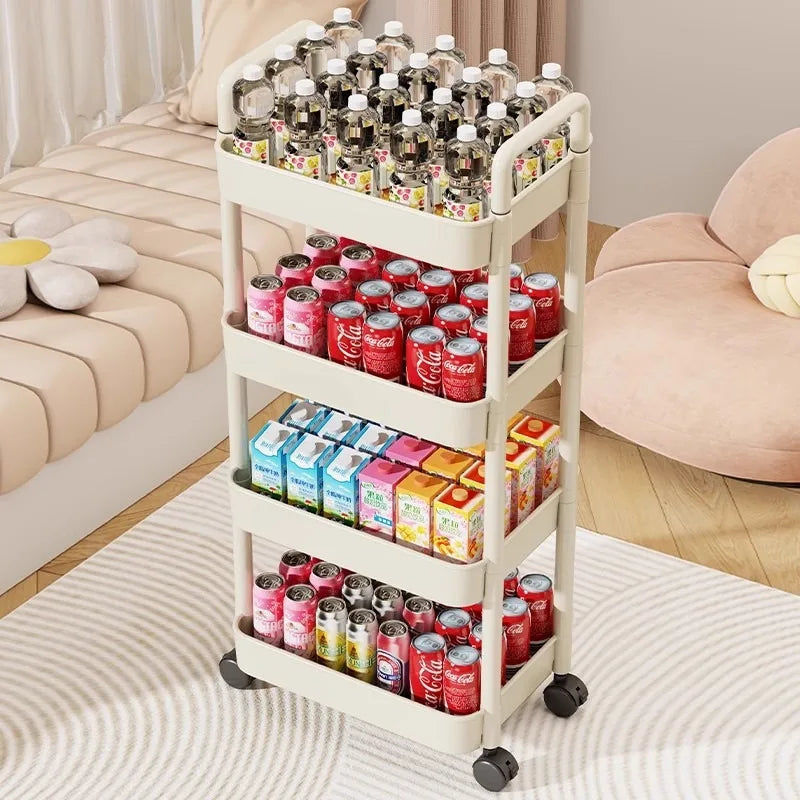 Trolley With Handlebar And Storage Rack For Kitchen And Bathroom