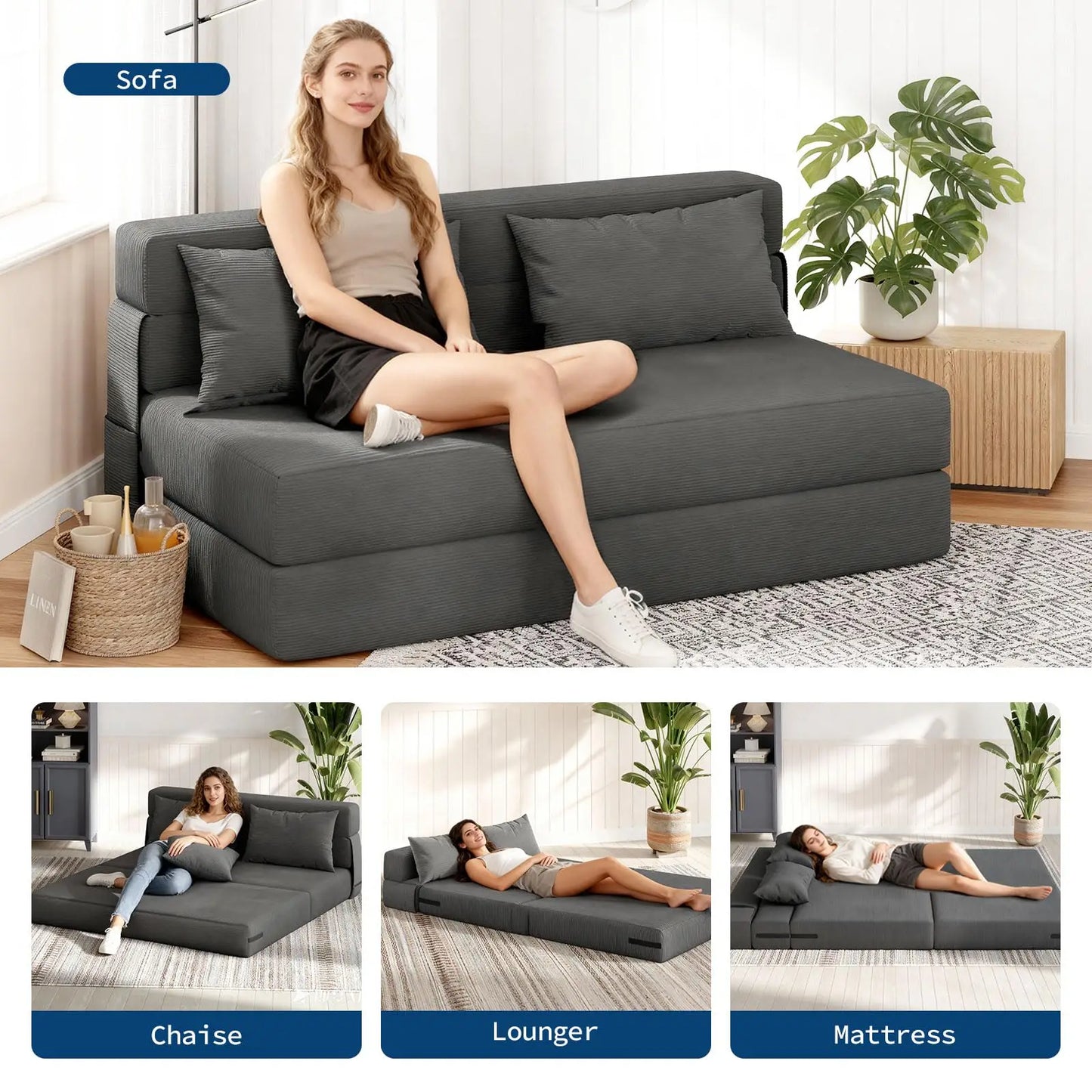 HobbyLane 4 In 1 Folding Sofa Bed Couch With Pillow