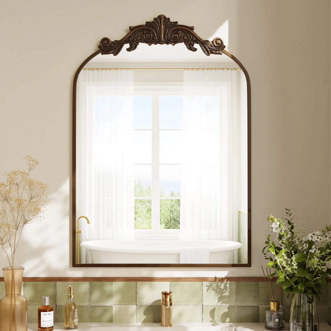 BEAUTYPEAK Arched Wall Decor Mirror Vintage Bathroom