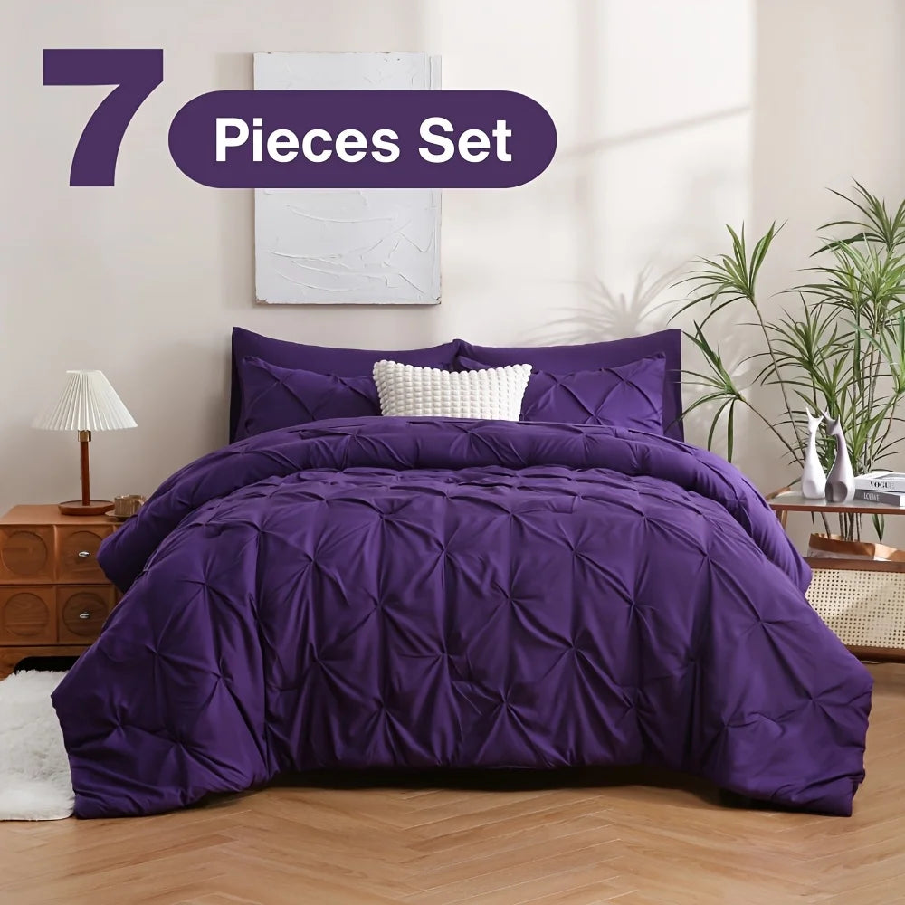 NIGHT COMFORT Pintuck Bed In A Bag Comforter Set With Sheets