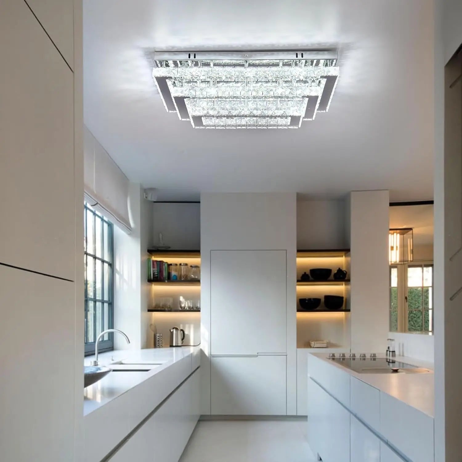FRIXCHUR Modern Crystal LED Ceiling Light Fixture 3 Tier Flush Mount