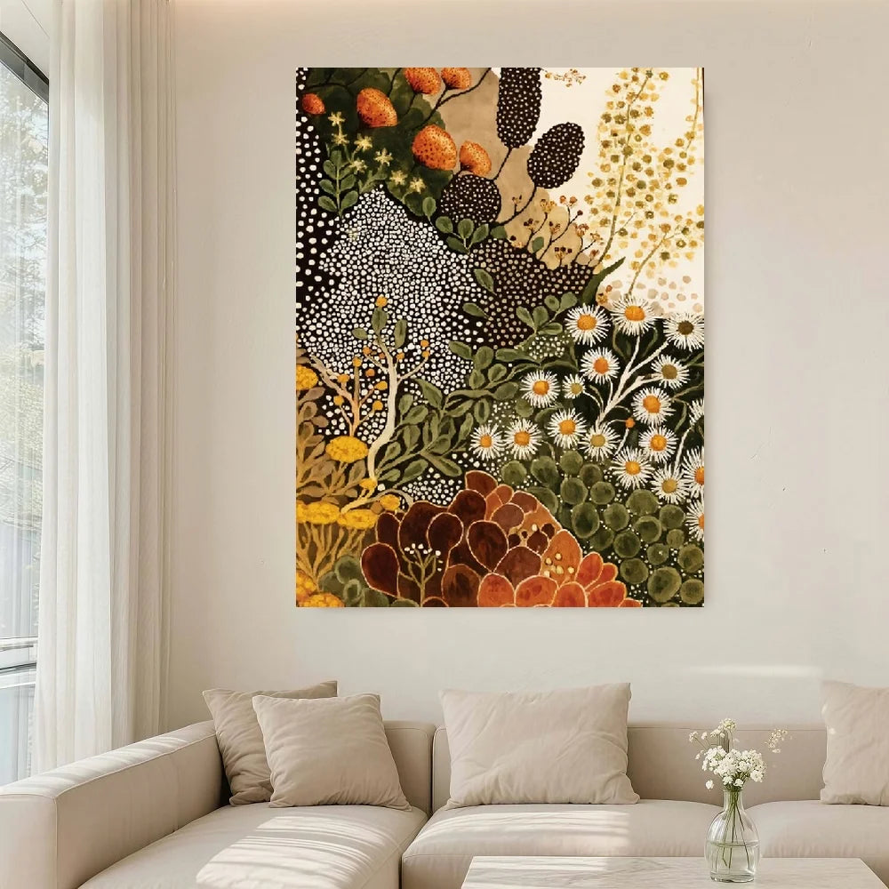 Framed Modern Abstract Botanical Wall Art Wildflower Canvas Print