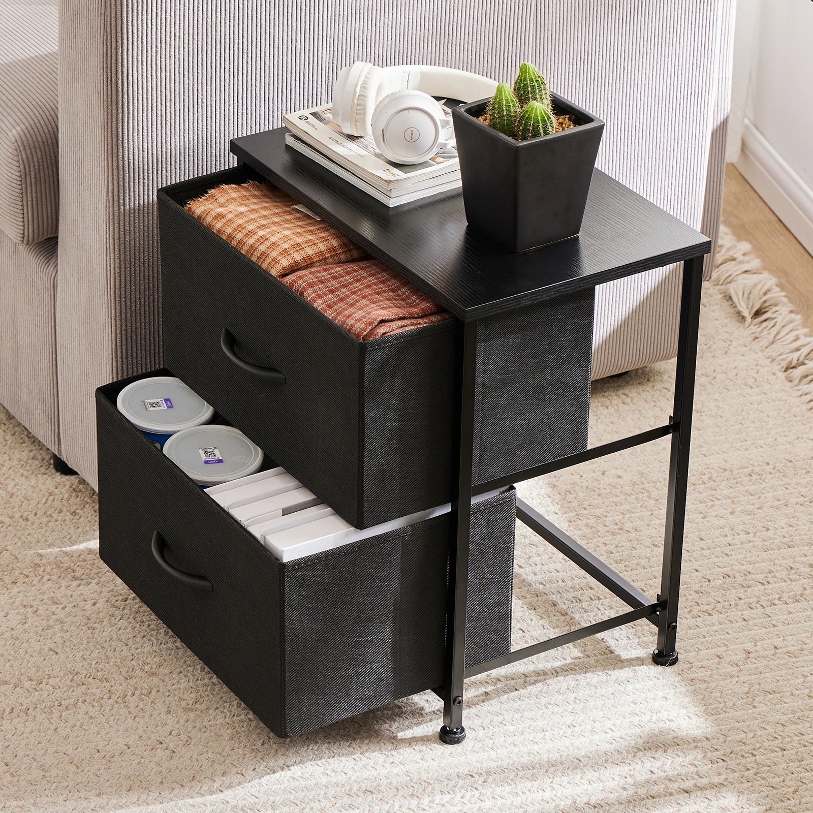 JHK Nightstand Bedside Table With Storage Drawers And Cabinet