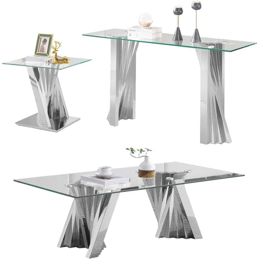 MKDK 3-Piece Glass Living Room Table Set