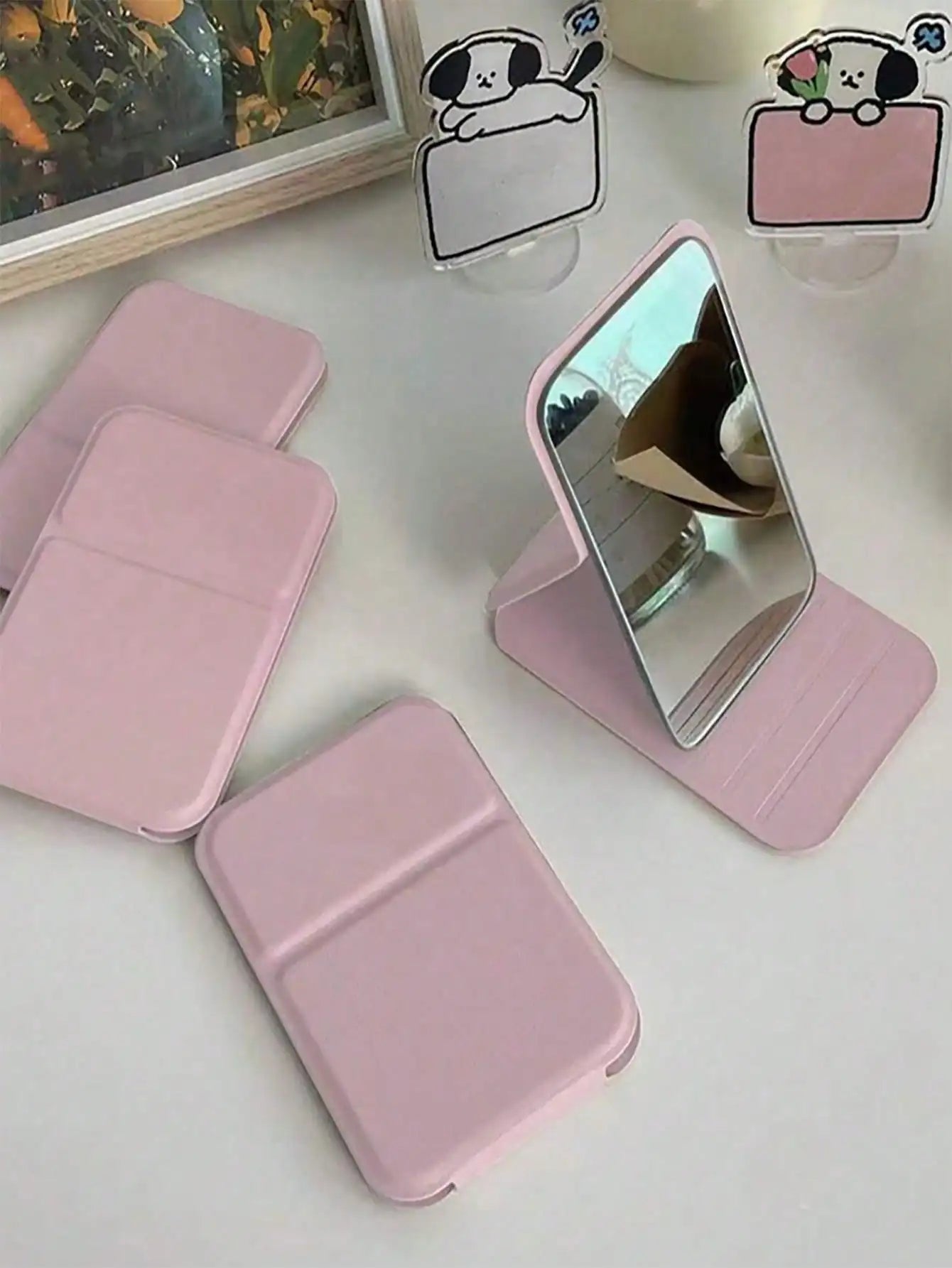 Travel Essential PU Leather Foldable Compact Makeup Mirror Portable