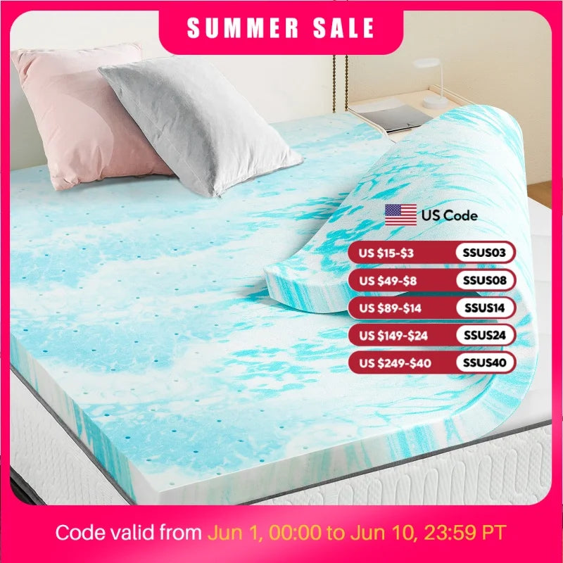 JHK Gel Memory Foam Mattress Topper Cooling For Bed