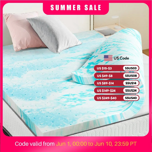 JHK Gel Memory Foam Mattress Topper Cooling For Bed
