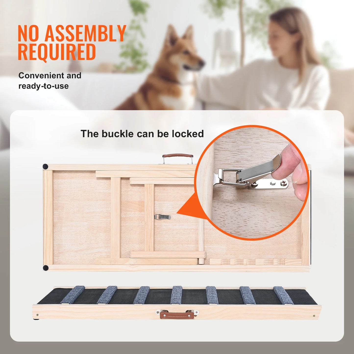 SucceBuy Wooden Anti-Slip Foldable Dog Ramp With Adjustable Height