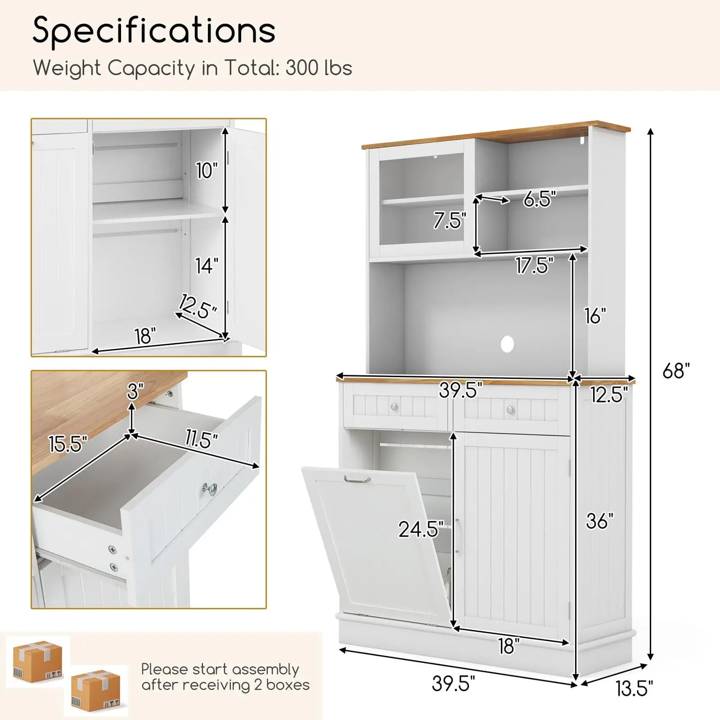 Carcase Pantry Cabinet With Tilt-Out Trash Bin And Two Drawers