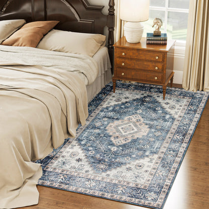 Vintage Oriental Medallion Machine Washable Area Rug Soft Polyester Floor Mat