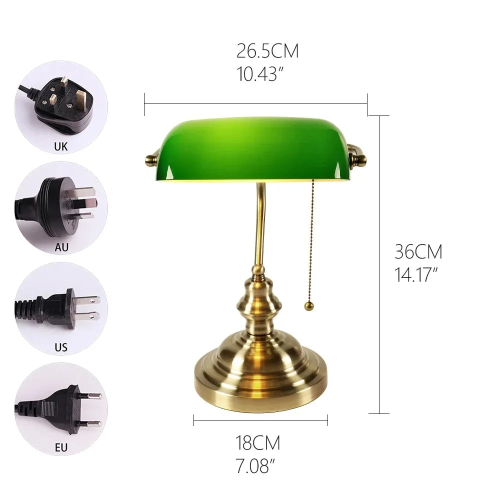 Newrays Glass Banker's Desk Lamp With Zipper Switch, E27 Base