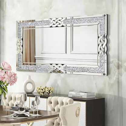 Wisfor Crushed Diamond Rectangular Wall Mirror With Crystal Frame