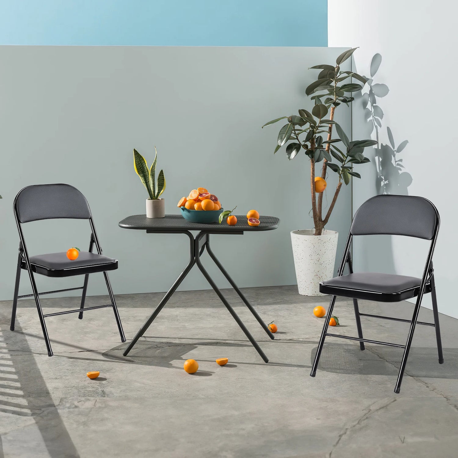 JHK Leather Padded Folding Chairs Four Pack Sturdy Metal