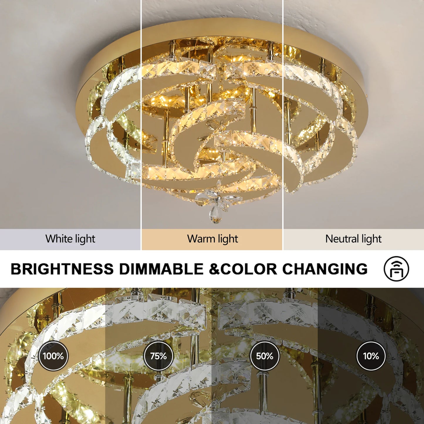 GreeLustr Flower Crystal LED Ceiling Chandelier With Dimmable RC