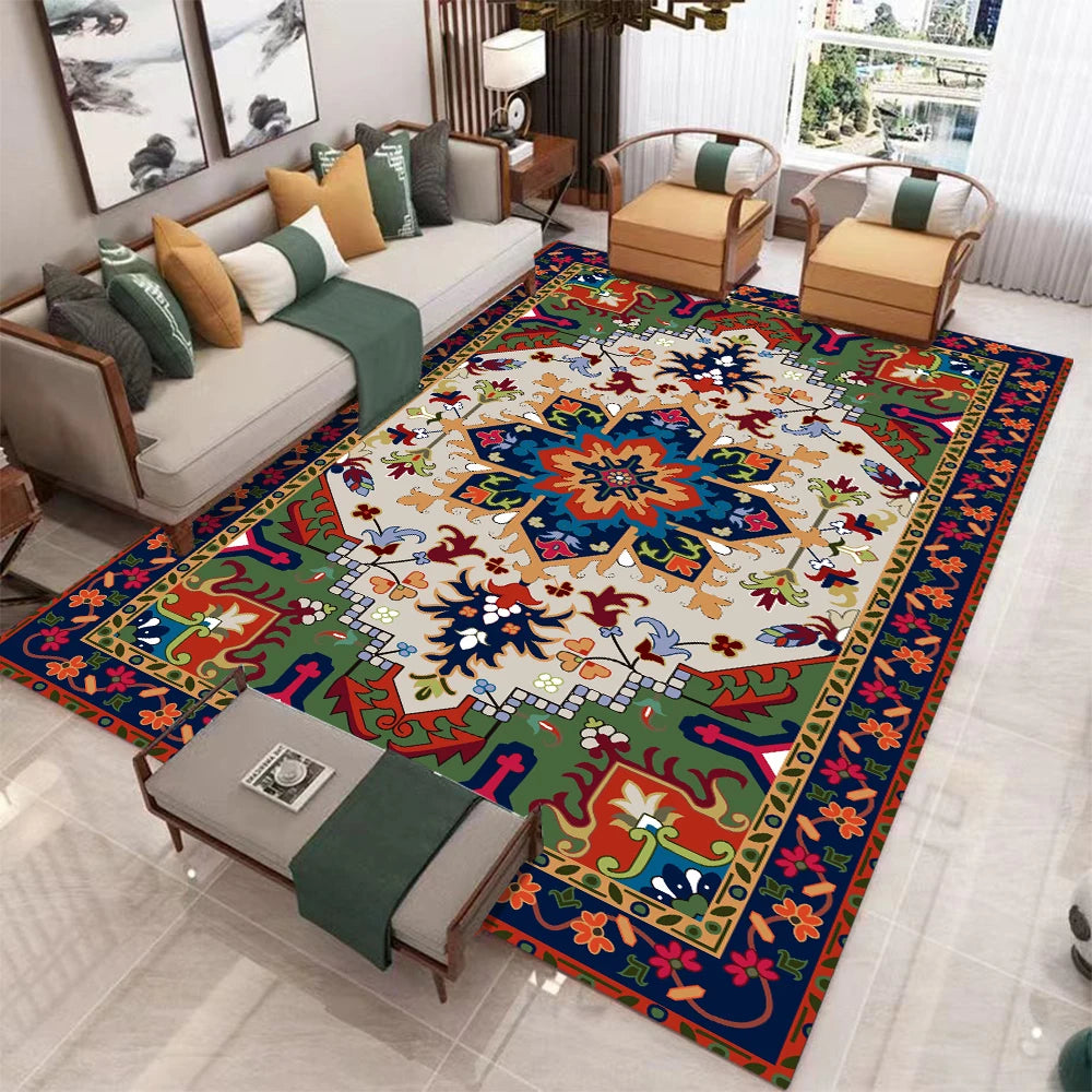 European Retro Geometric Polyester Rug Non Slip Living Room Mat