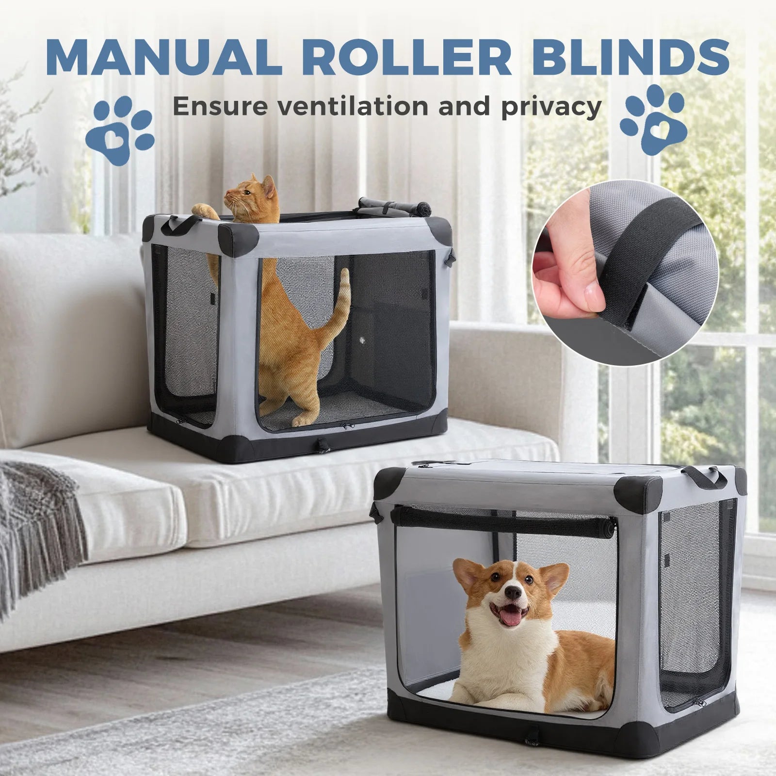 JHK Foldable Soft Dog Crate with Three Doors Portable Kennel