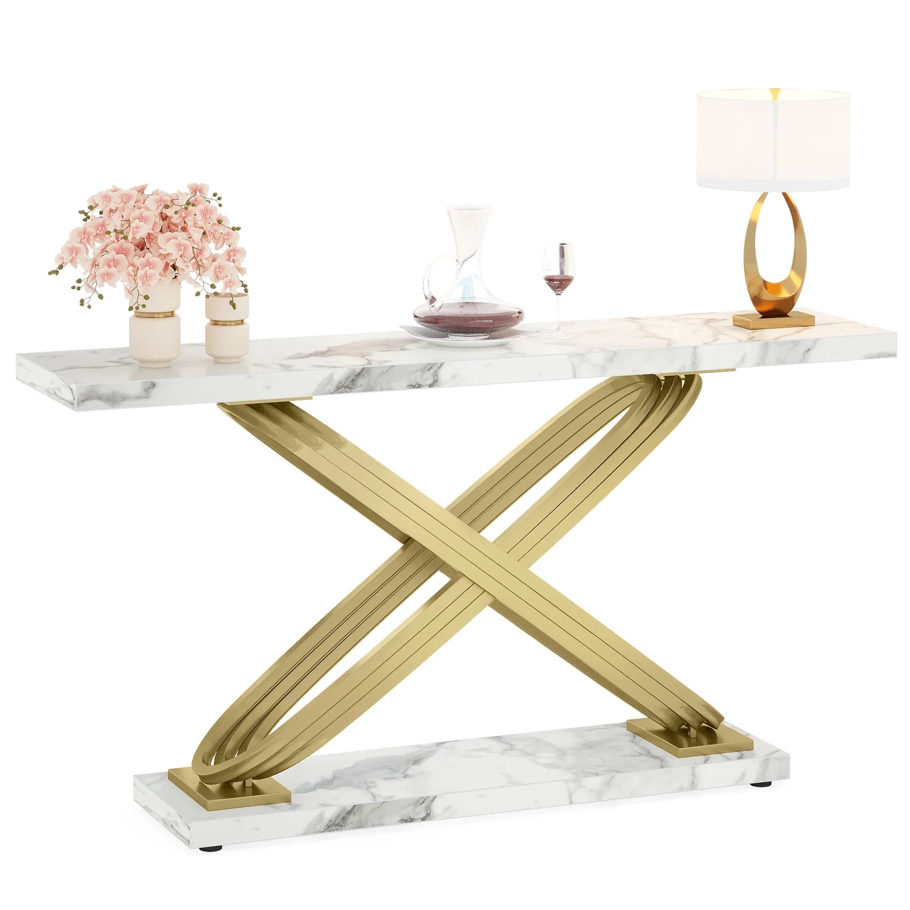 Tribesigns Modern Console Table Faux Marble Finish Entryway Sofa Table