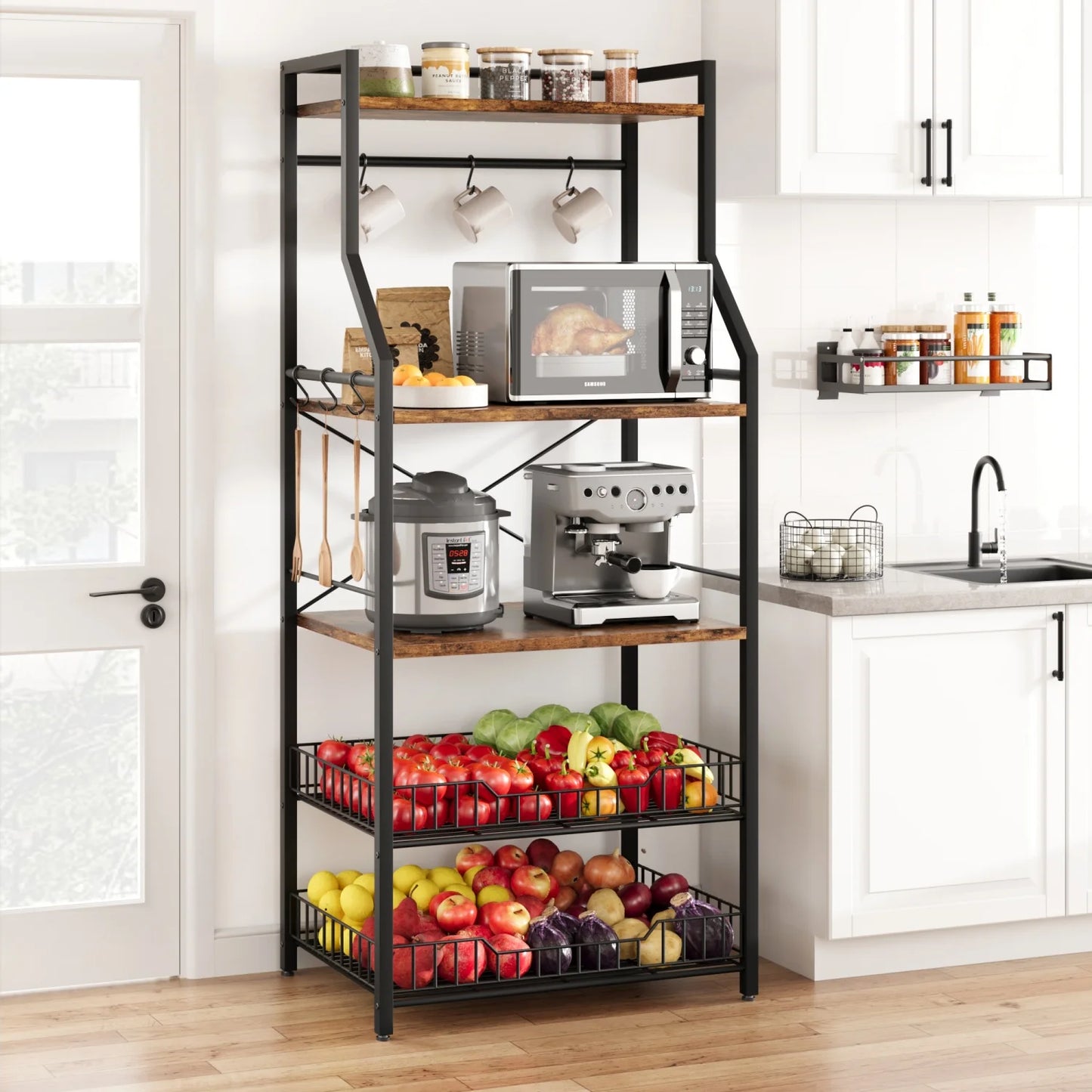 HiMISS Kitchen Bakers Rack With Microwave Stand And Baskets