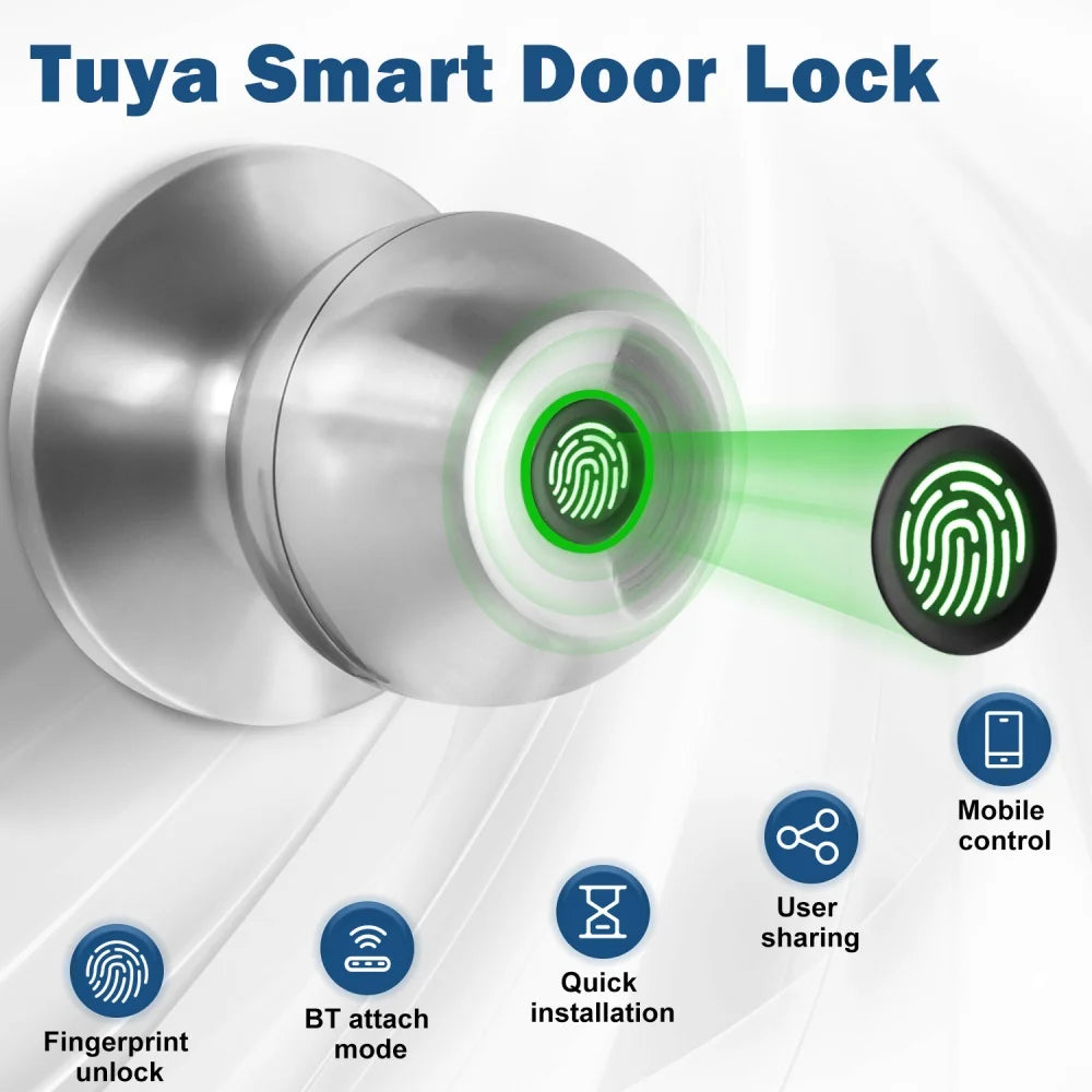 YFK Tuya Smart Life Fingerprint Door Lock Keyless Entry Bluetooth