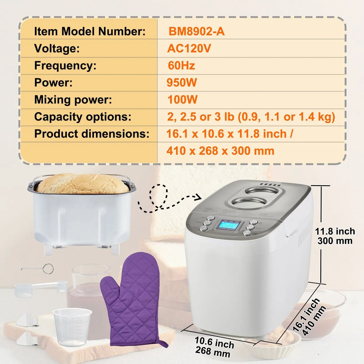 Programmable Automatic Bread Maker For Home Kitchen Baking