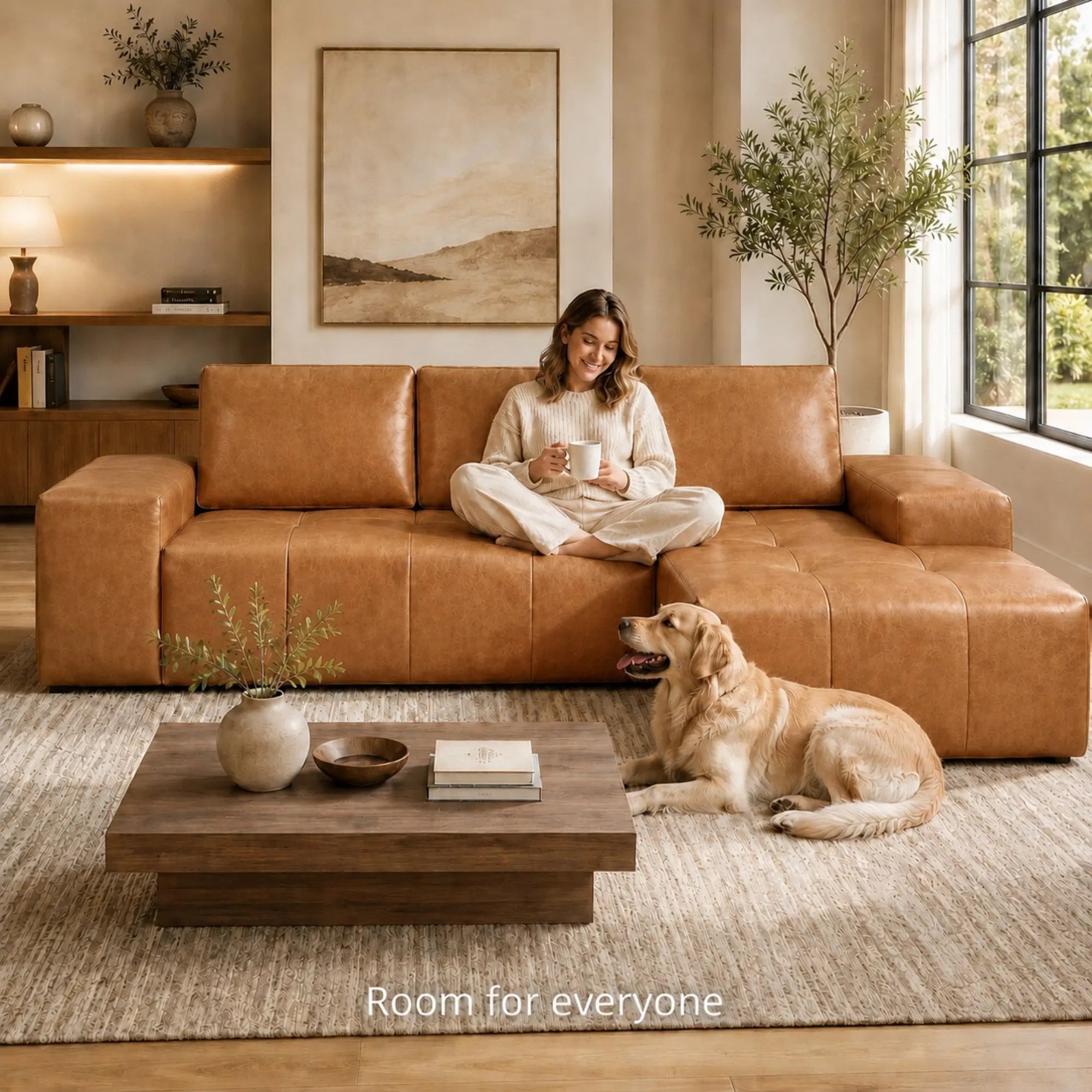 Modern Boneless L Shaped Faux Leather Sectional Sofa With Chaise