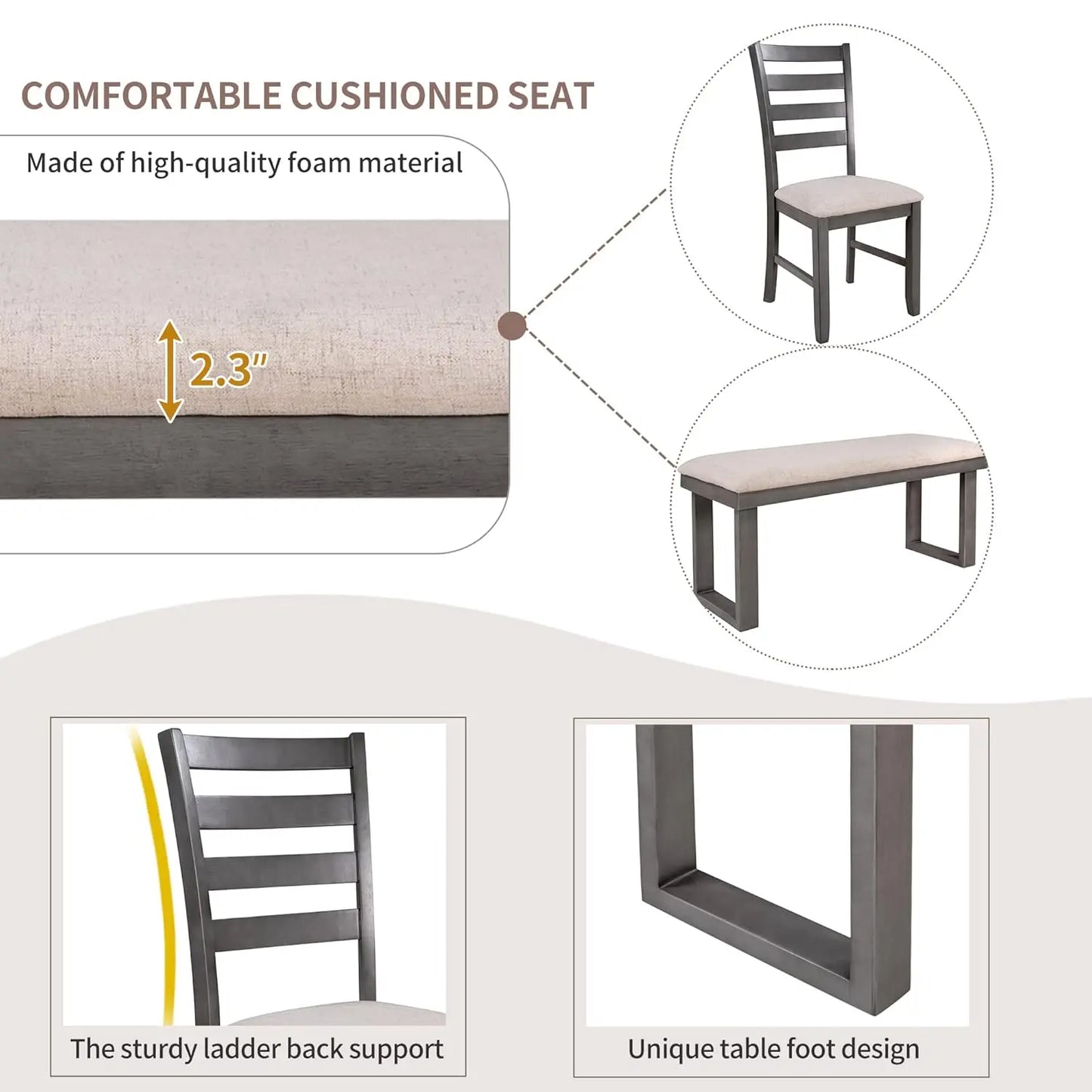 Country Rustic Dining Set With Rectangular Table And Upholstered Chairs